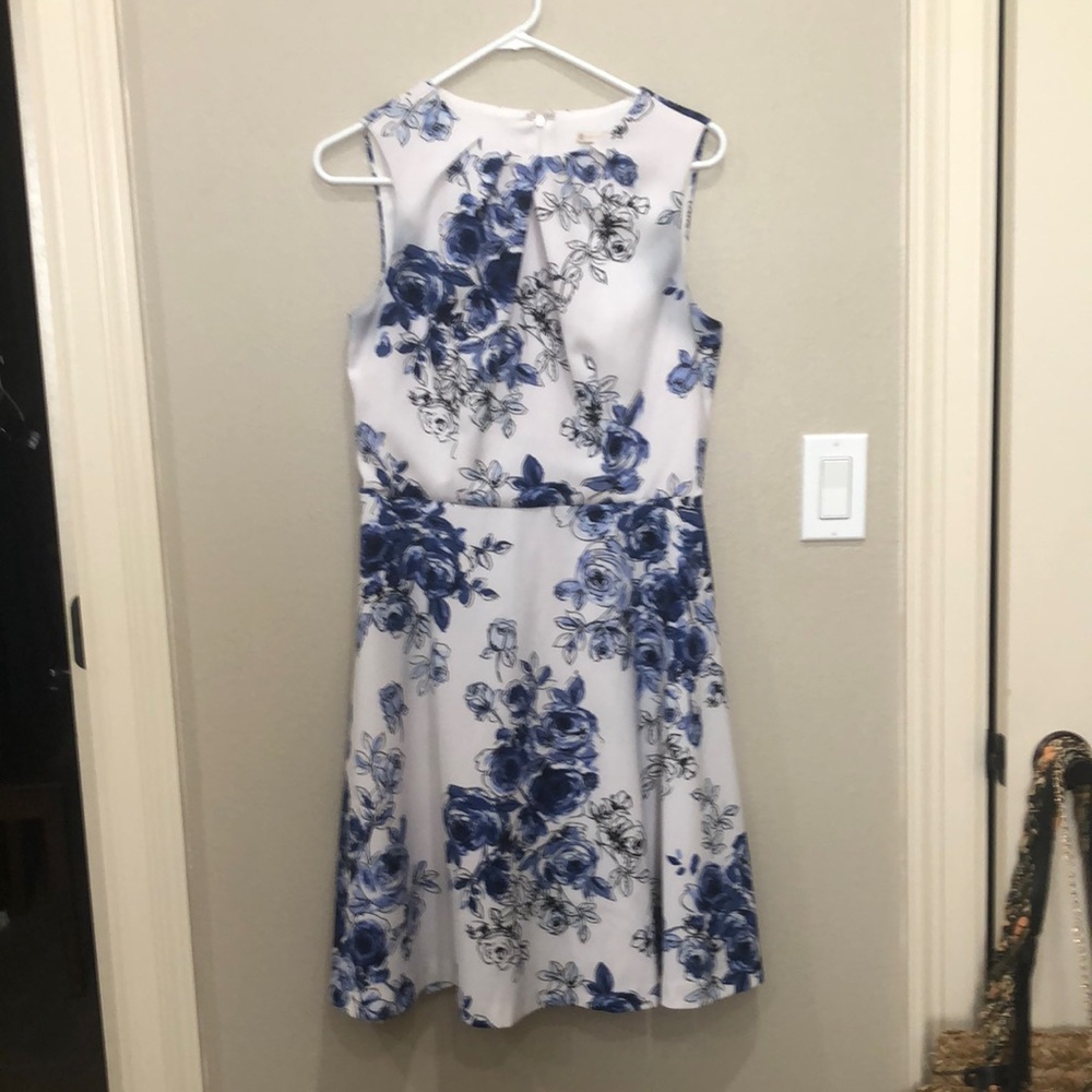 Signature Darby floral blue, and white dress